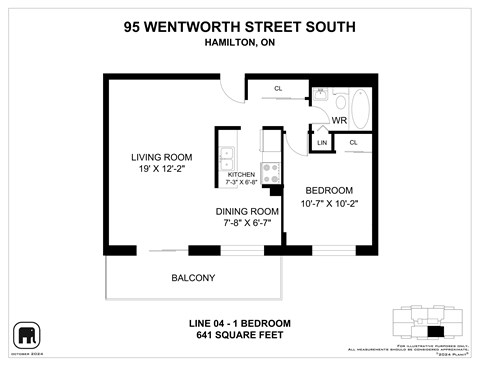 Floor plan for 1 bed, 1 bath, 674 sqft
